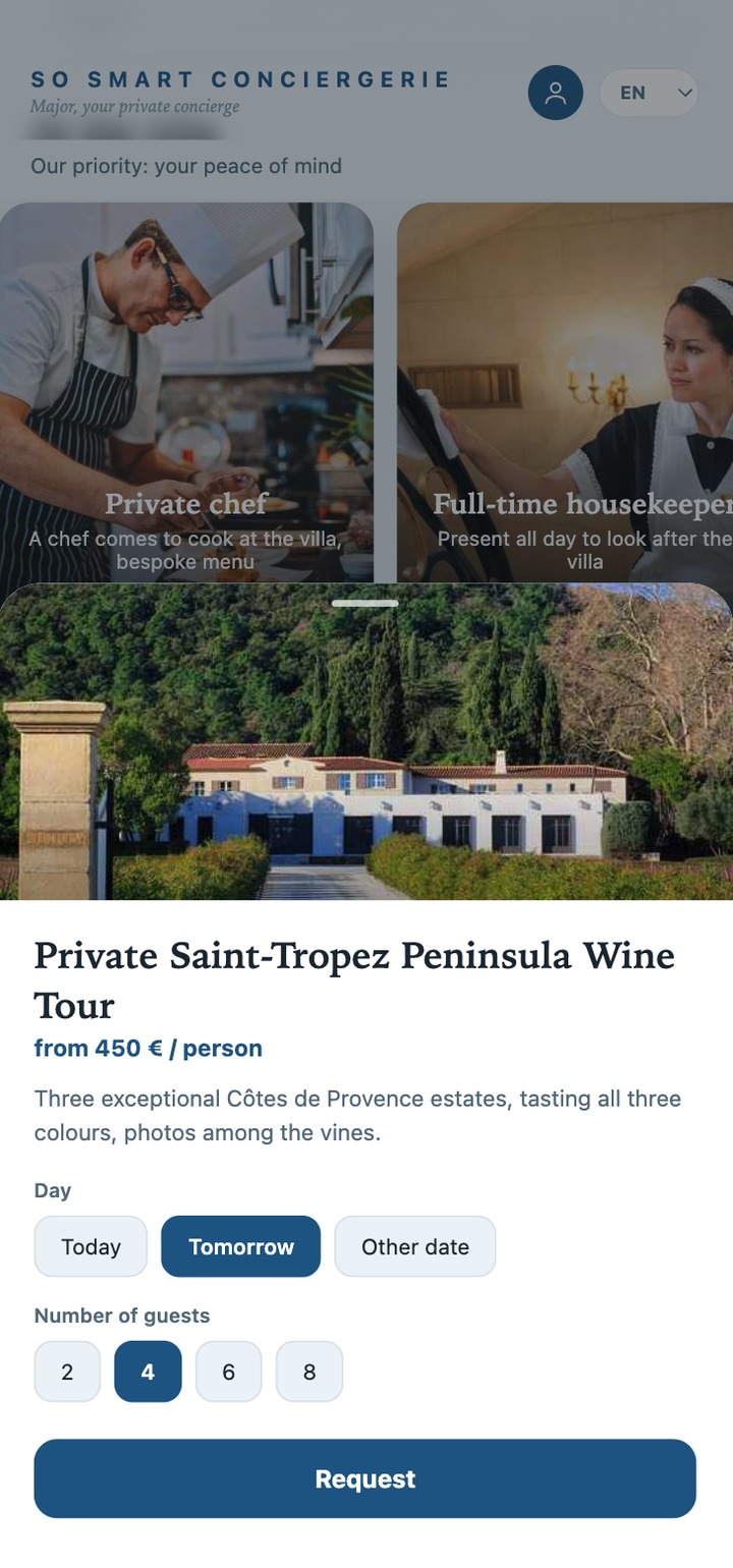 Booking a private chef: day and number of guests