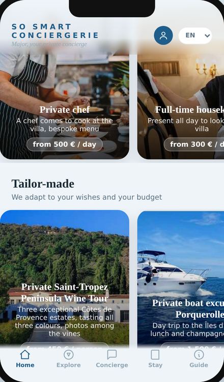 Service catalog with photos and prices