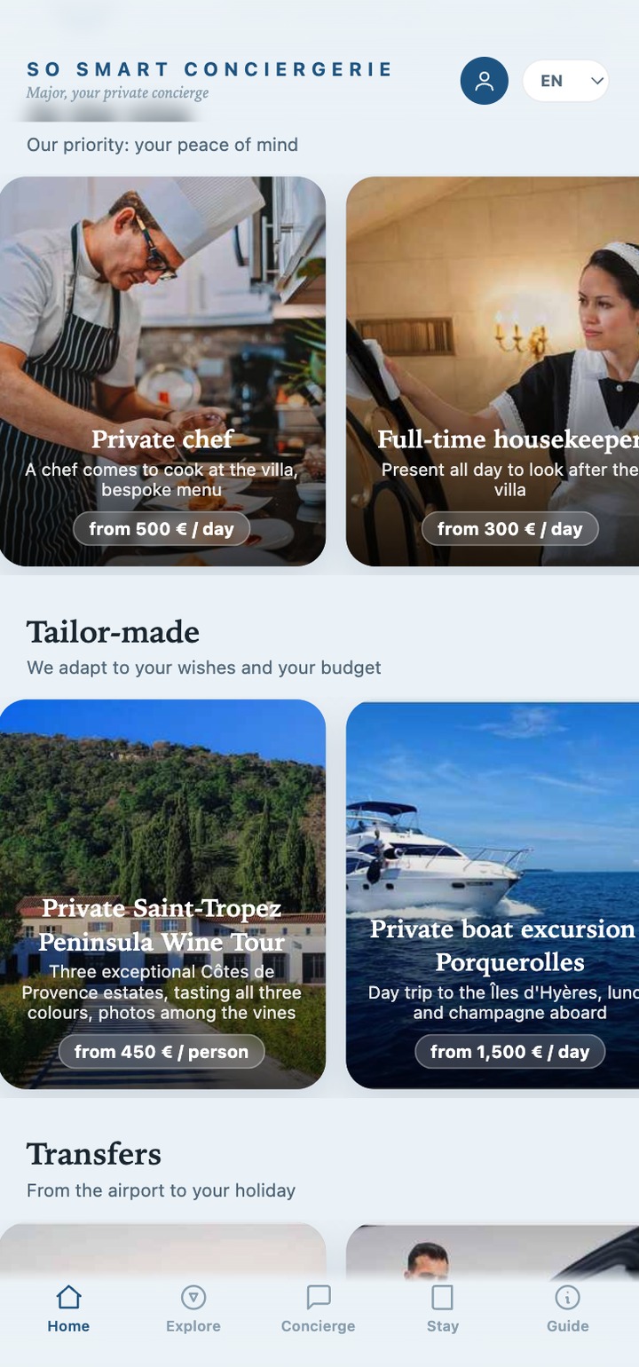 Service catalog with photos and prices